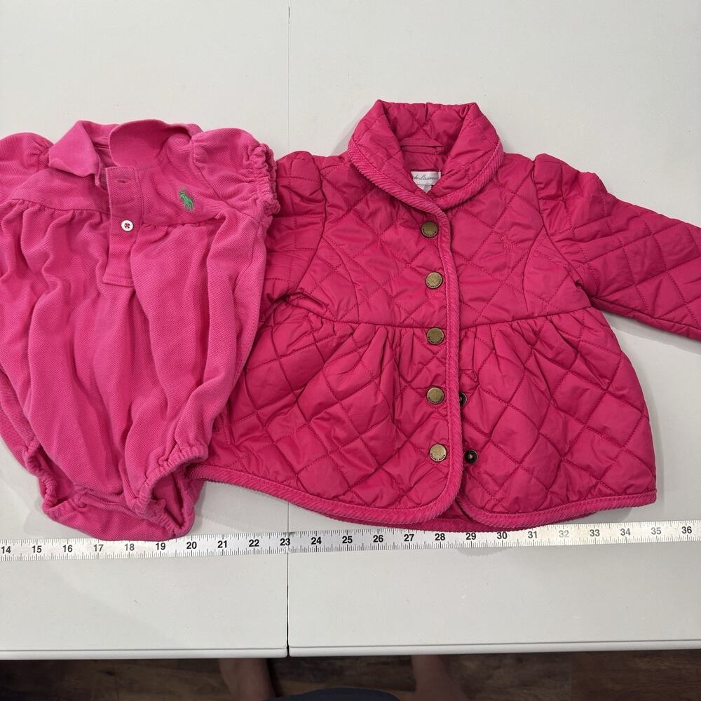 Ralph Lauren Girls Sz 9M Lot of 2 Items Quilted Jacket and Snap Outfit Pink